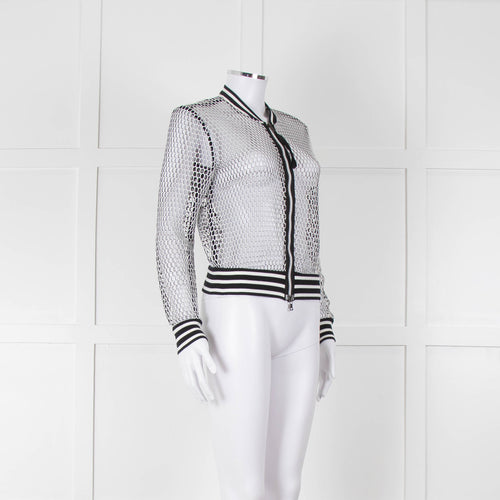 Marc Cain White Black Net Zip Up Bomber Jacket