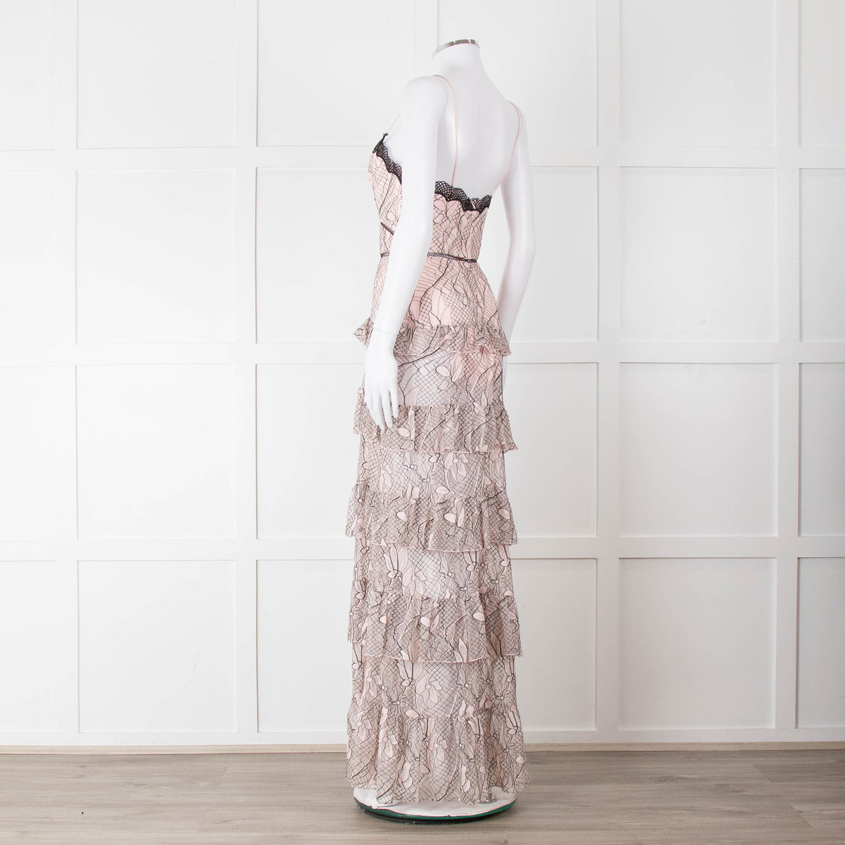 Nicholas Pale Pink Tiered Lace Maxi Dress
