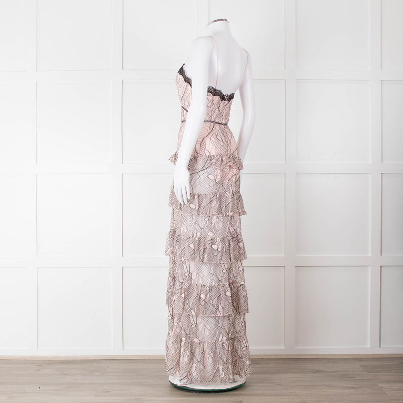 Nicholas Pale Pink Tiered Lace Maxi Dress