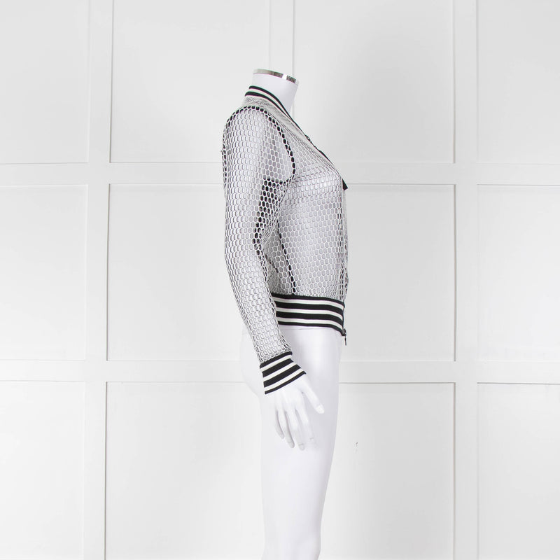 Marc Cain White Black Net Zip Up Bomber Jacket