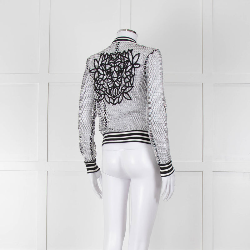 Marc Cain White Black Net Zip Up Bomber Jacket
