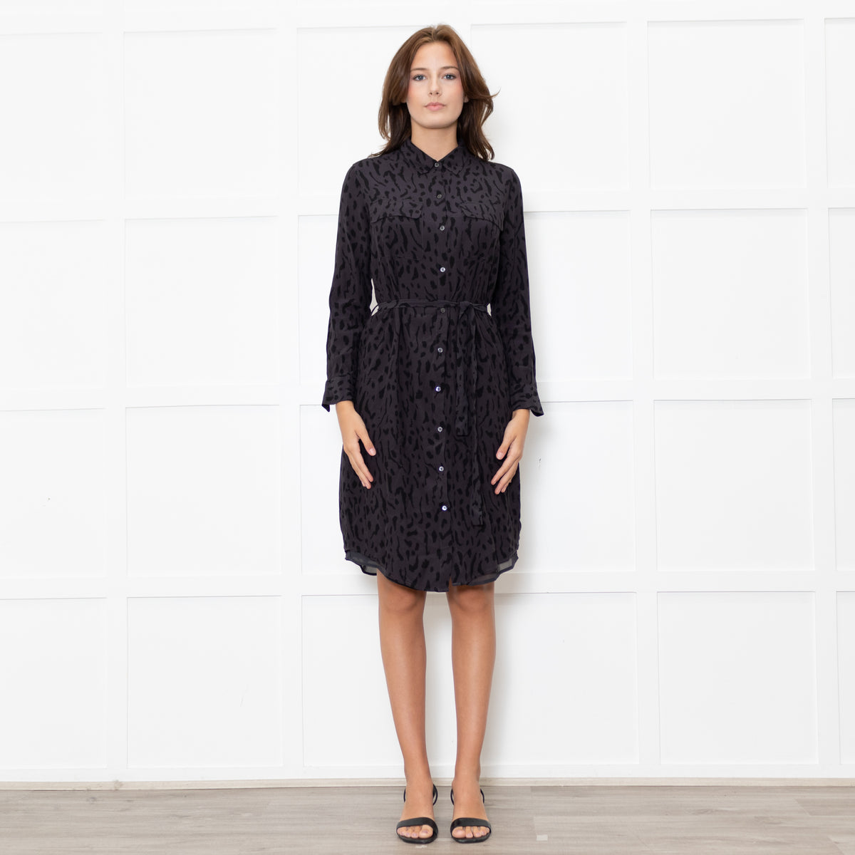 Rails Dark Grey Black Animal Print Long Sleeve Knee Length Dress