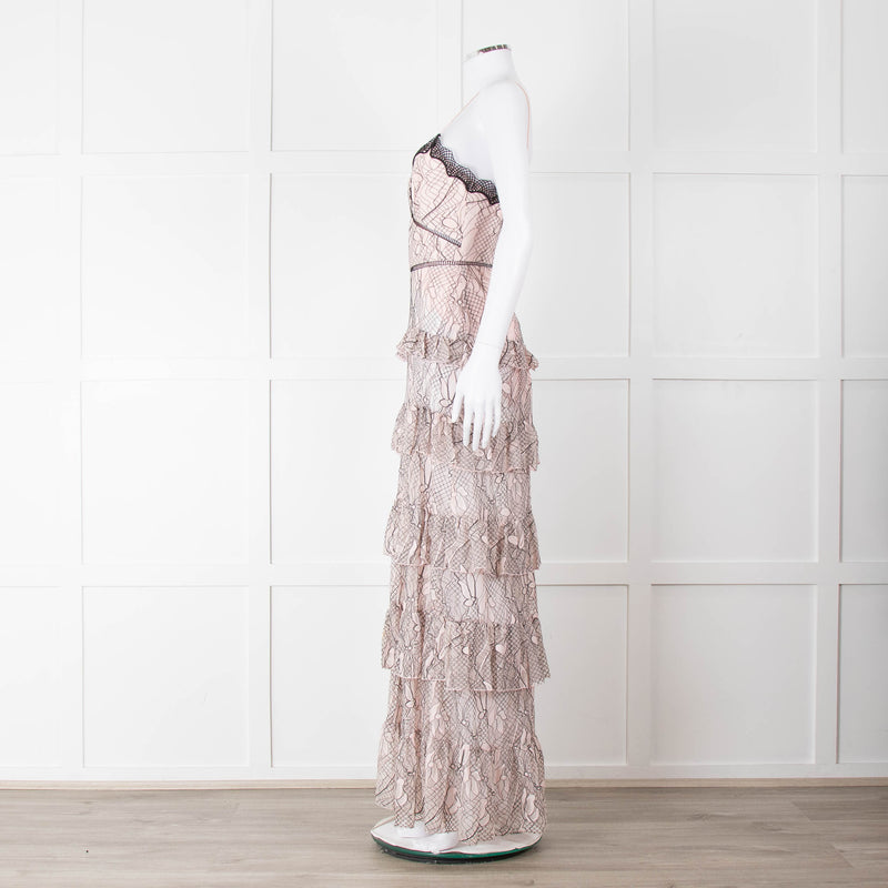 Nicholas Pale Pink Tiered Lace Maxi Dress