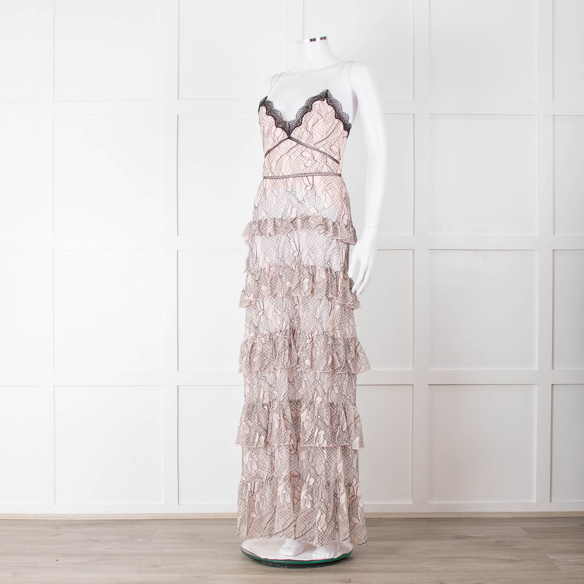 Nicholas Pale Pink Tiered Lace Maxi Dress