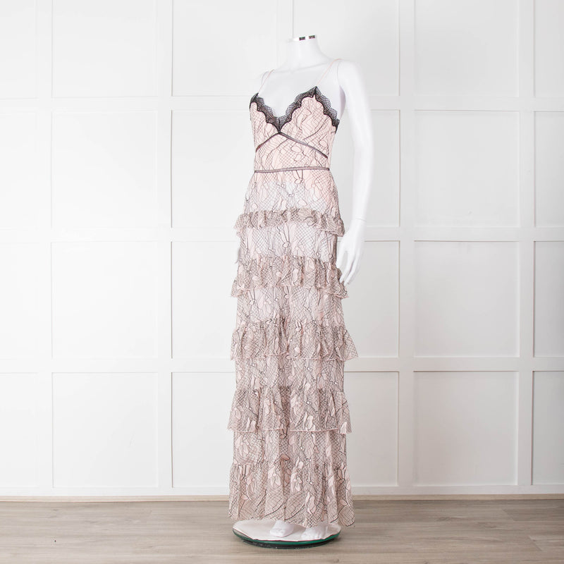 Nicholas Pale Pink Tiered Lace Maxi Dress