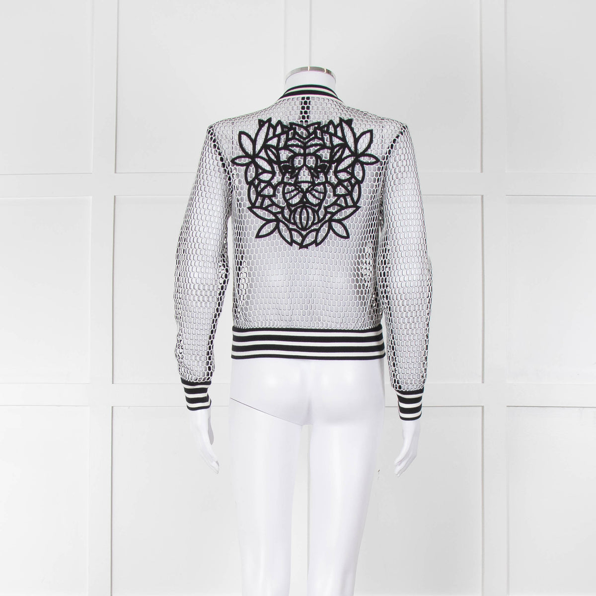 Marc Cain White Black Net Zip Up Bomber Jacket