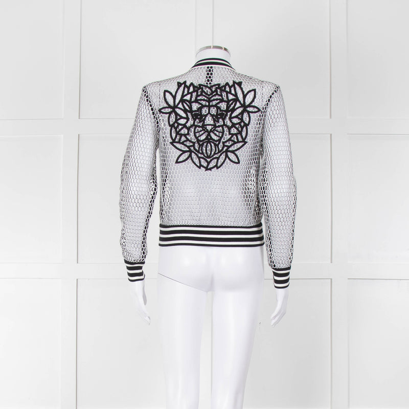 Marc Cain White Black Net Zip Up Bomber Jacket