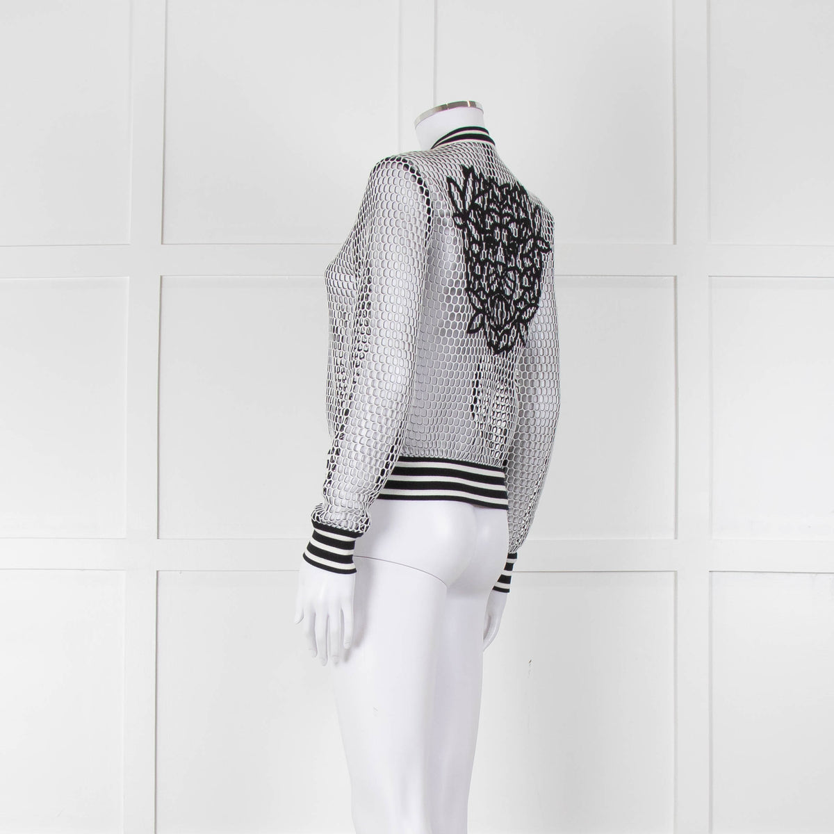 Marc Cain White Black Net Zip Up Bomber Jacket