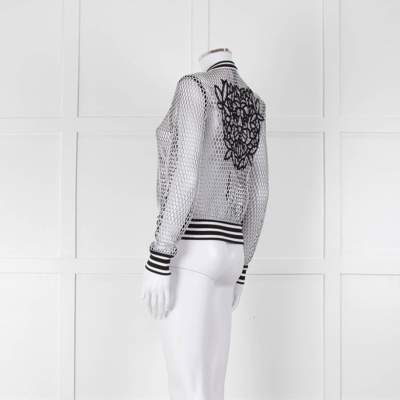 Marc Cain White Black Net Zip Up Bomber Jacket