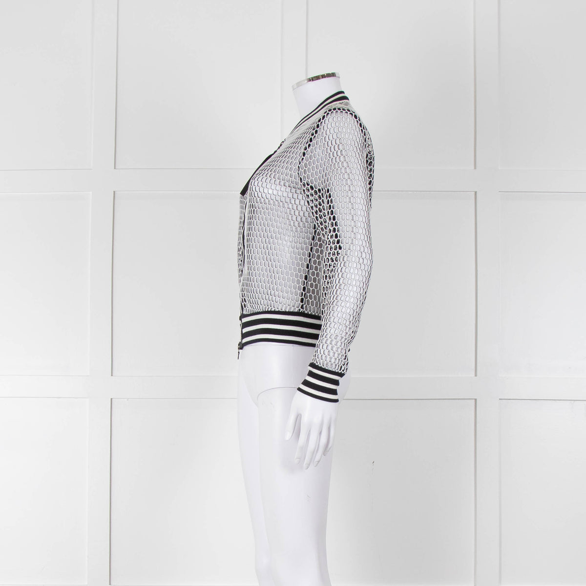 Marc Cain White Black Net Zip Up Bomber Jacket