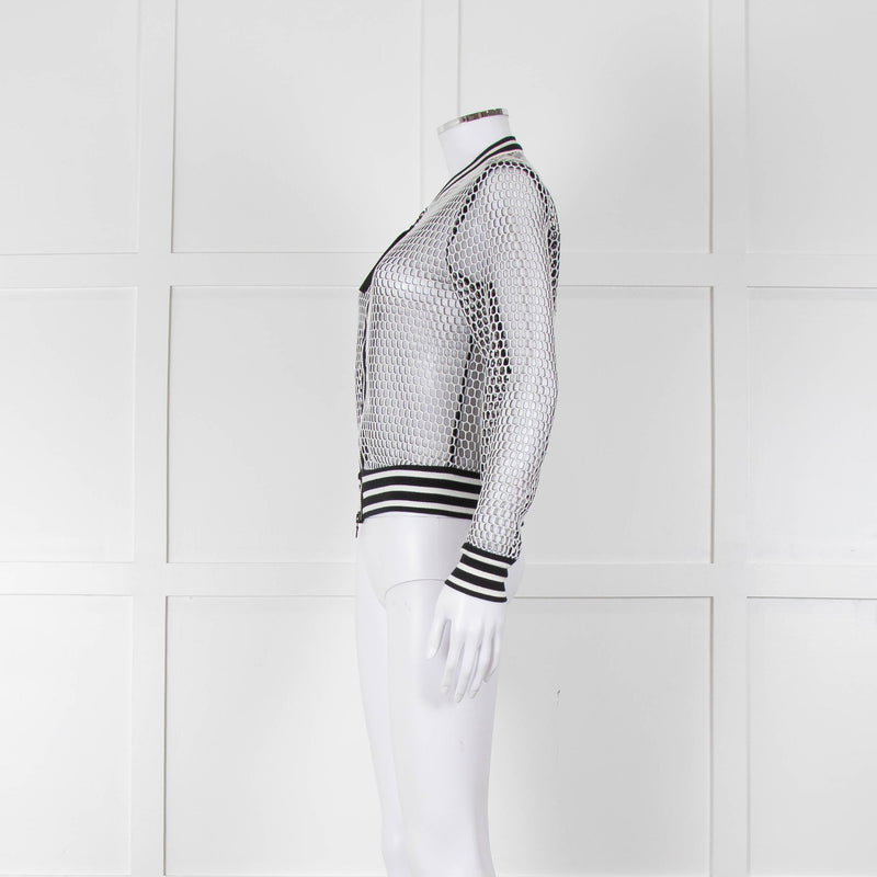 Marc Cain White Black Net Zip Up Bomber Jacket