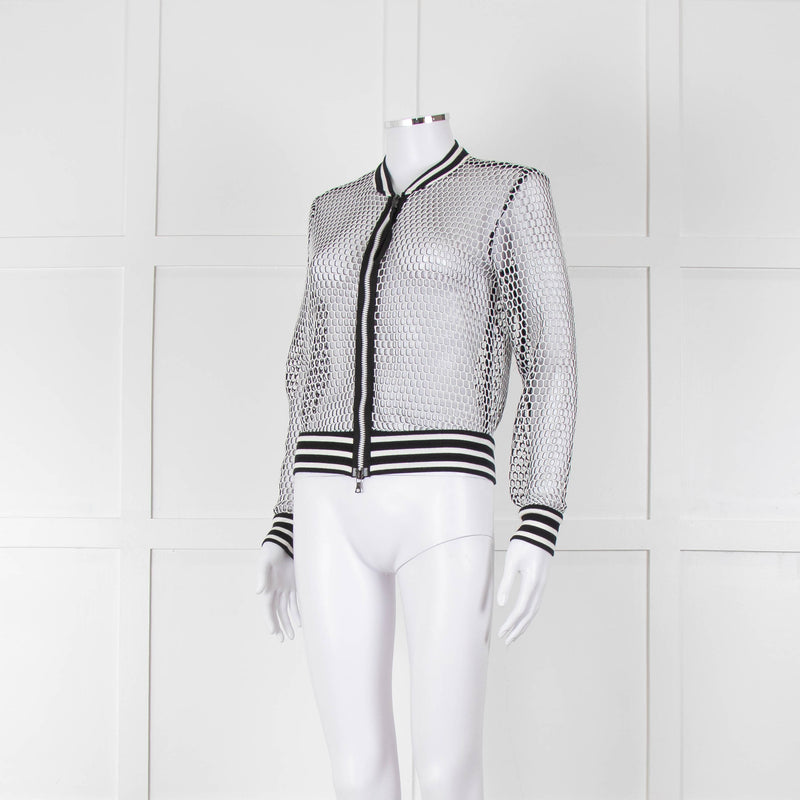 Marc Cain White Black Net Zip Up Bomber Jacket