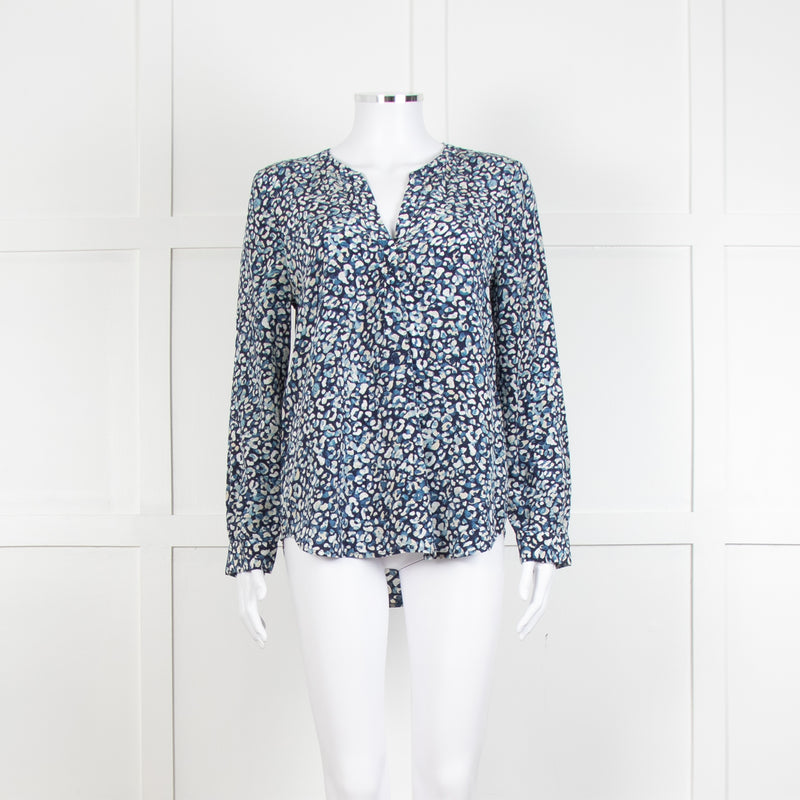 Joie Navy White Animal Print Long Sleeve Top