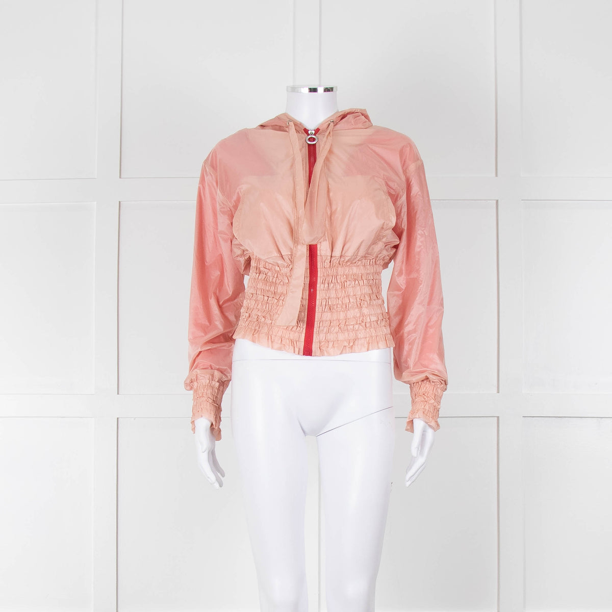 Pinko Pale Peach Red Zip Short Wind Stopper Hooded Jacket