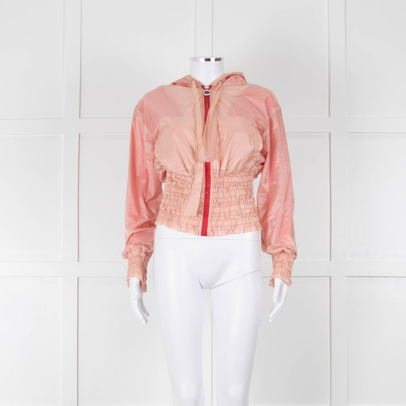 Pinko Pale Peach Red Zip Short Wind Stopper Hooded Jacket