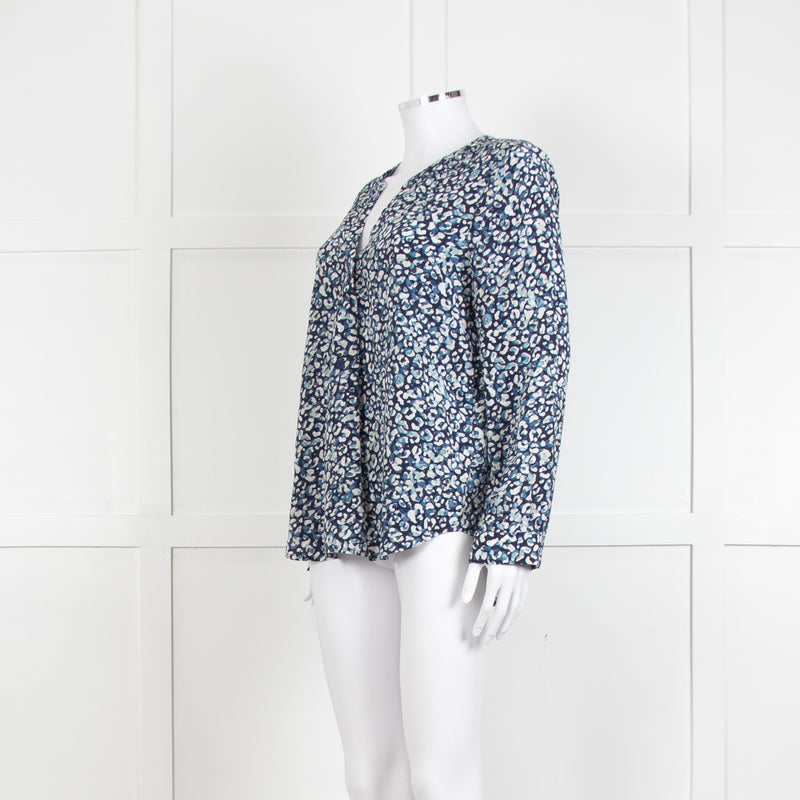 Joie Navy White Animal Print Long Sleeve Top