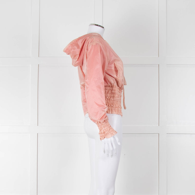 Pinko Pale Peach Red Zip Short Wind Stopper Hooded Jacket