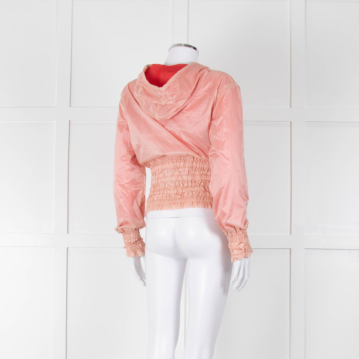 Pinko Pale Peach Red Zip Short Wind Stopper Hooded Jacket