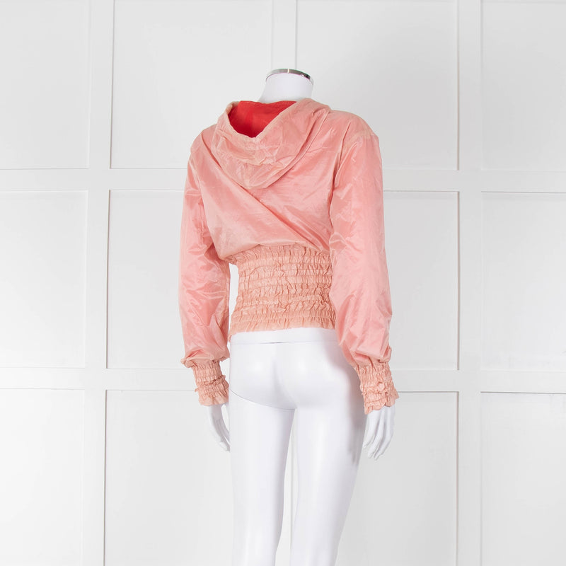 Pinko Pale Peach Red Zip Short Wind Stopper Hooded Jacket