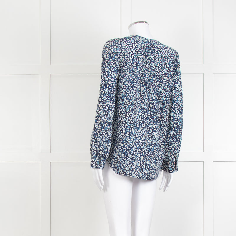 Joie Navy White Animal Print Long Sleeve Top