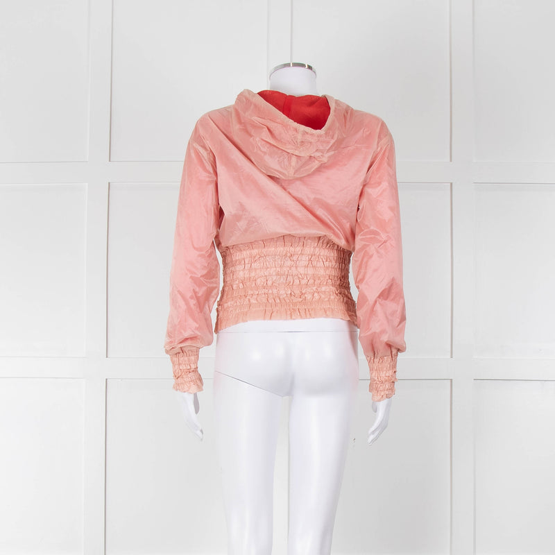 Pinko Pale Peach Red Zip Short Wind Stopper Hooded Jacket