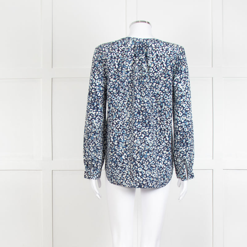 Joie Navy White Animal Print Long Sleeve Top