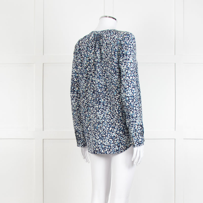 Joie Navy White Animal Print Long Sleeve Top