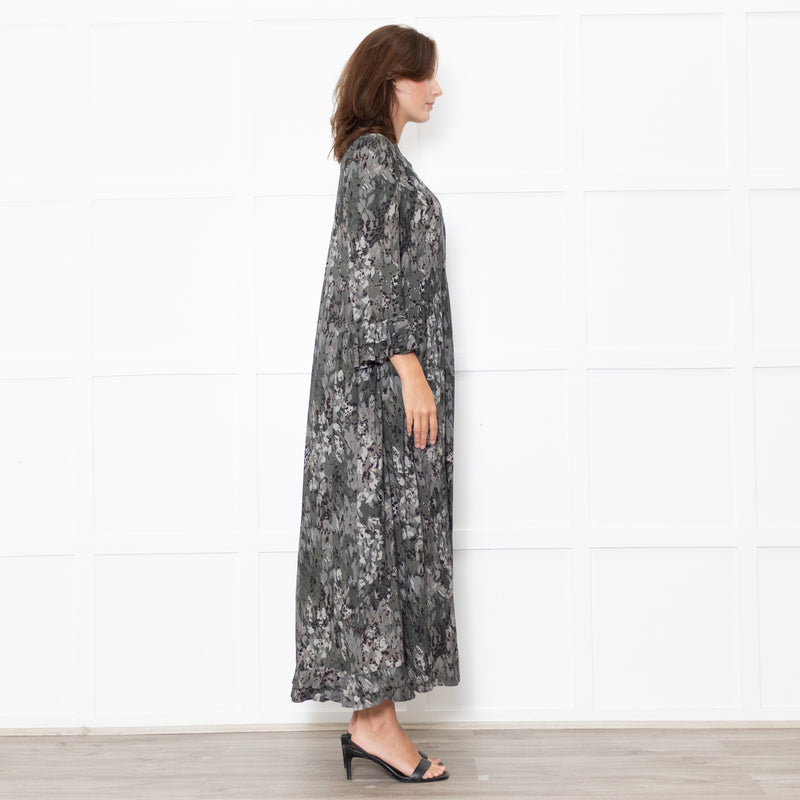 Dea Kudibal Khaki Green Black Ruffle Trim Sleeved Dress