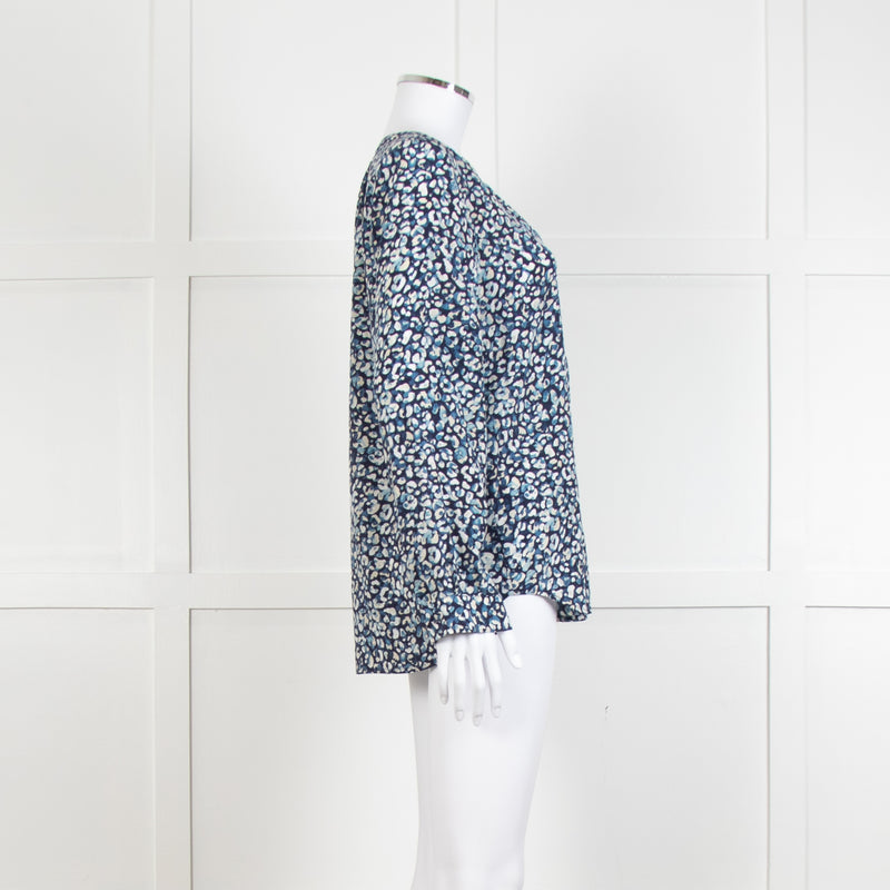 Joie Navy White Animal Print Long Sleeve Top