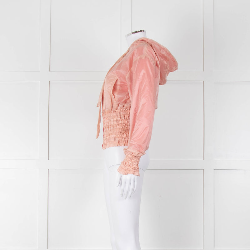 Pinko Pale Peach Red Zip Short Wind Stopper Hooded Jacket