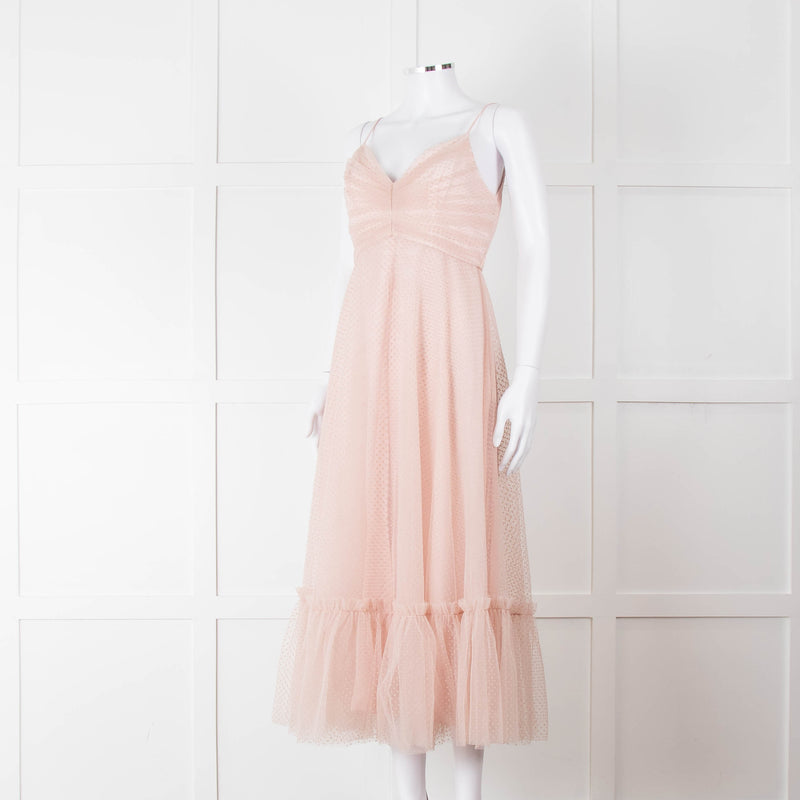 Zimmermann Pale Pink Dotted Tulle Flared Dress