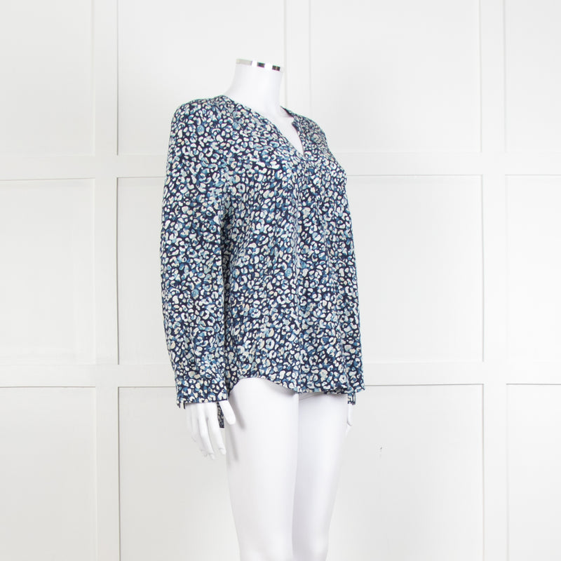 Joie Navy White Animal Print Long Sleeve Top