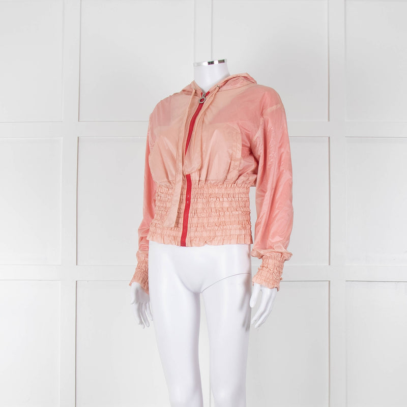 Pinko Pale Peach Red Zip Short Wind Stopper Hooded Jacket