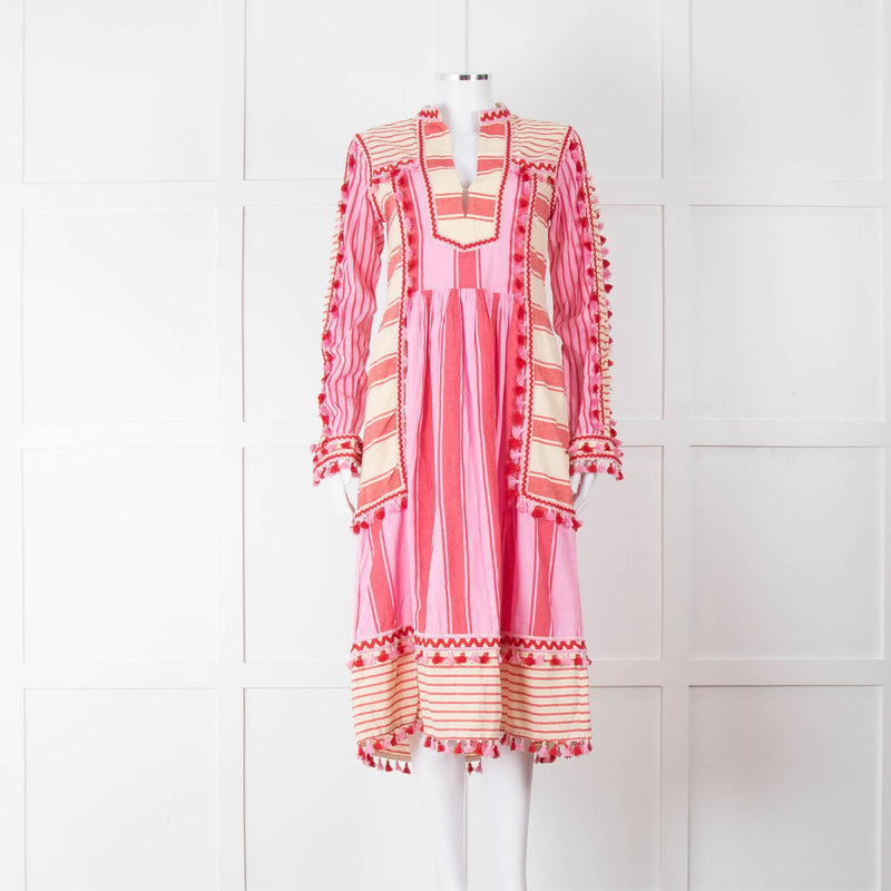 Dodo Bar Or Pink and Cream Tassle Midi Dress