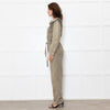 Iris Khaki Frill Shoulder Detail Denim Jumpsuit