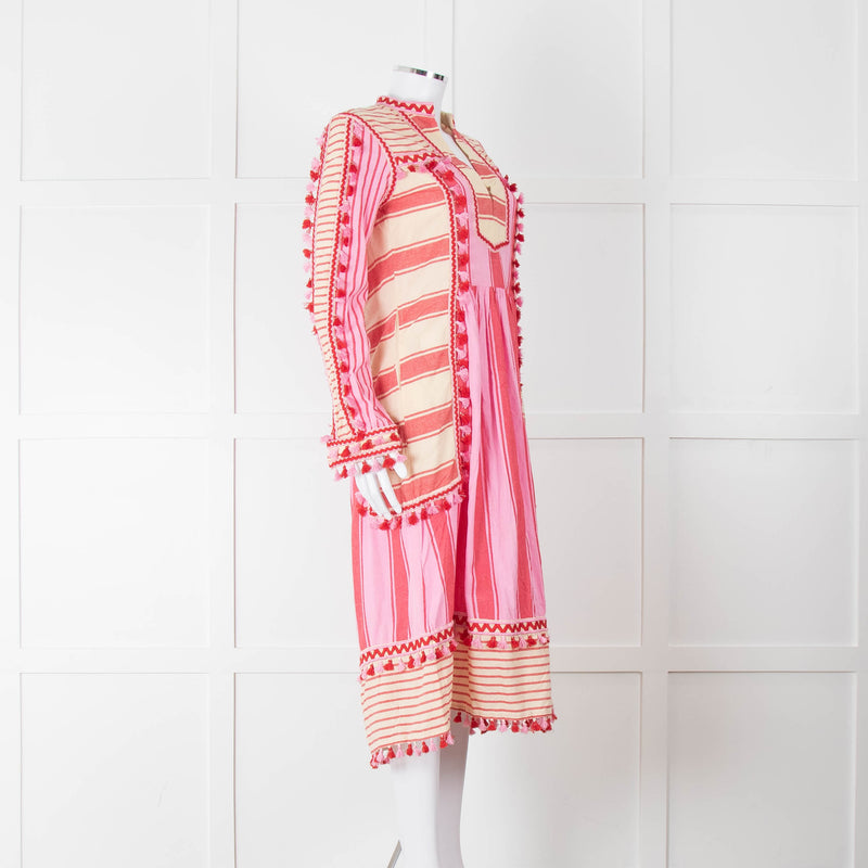 Dodo Bar Or Pink and Cream Tassle Midi Dress