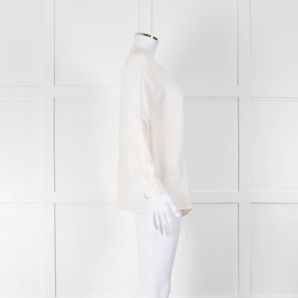 Equipment Collarless Cream Blouse with Chest Pocket