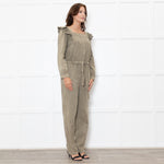 Iris Khaki Frill Shoulder Detail Denim Jumpsuit