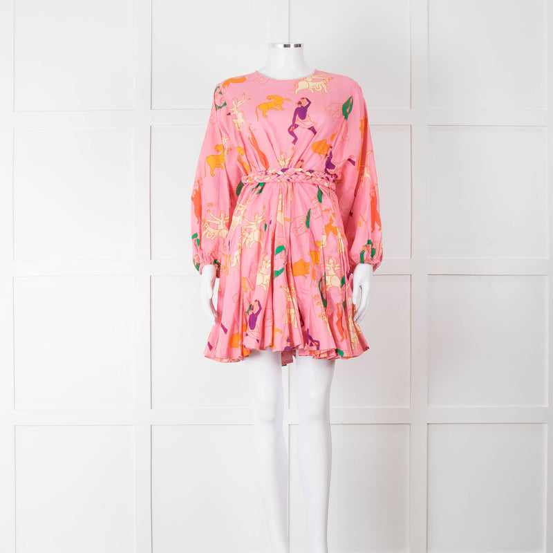 Rhode Pink Patterned Ella Fluted Mini Dress