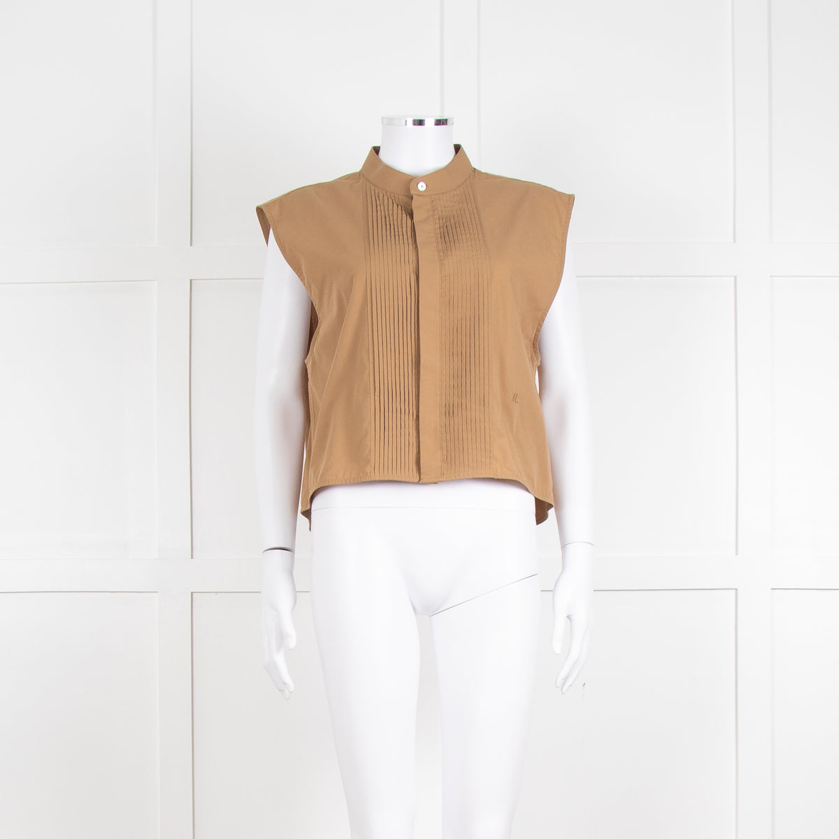 Helmut Lang Khaki Front Pleats Sleeveless Top
