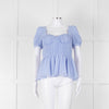 Self-Portrait Blue Gathered Puff Sleeve Top