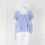 Self-Portrait Blue Gathered Puff Sleeve Top