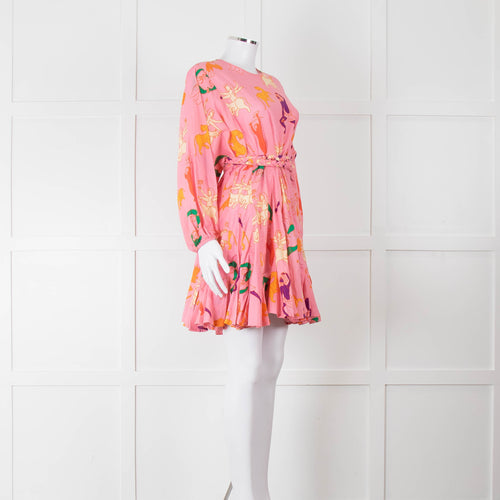 Rhode Pink Patterned Ella Fluted Mini Dress