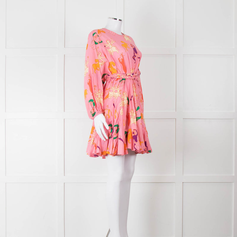 Rhode Pink Patterned Ella Fluted Mini Dress