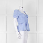 Self-Portrait Blue Gathered Puff Sleeve Top