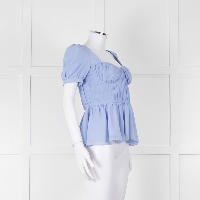 Self-Portrait Blue Gathered Puff Sleeve Top