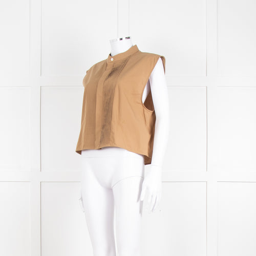 Helmut Lang Khaki Front Pleats Sleeveless Top