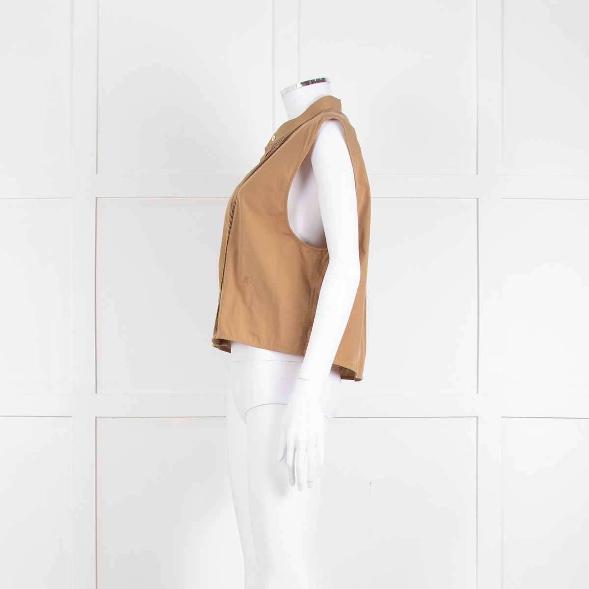 Helmut Lang Khaki Front Pleats Sleeveless Top