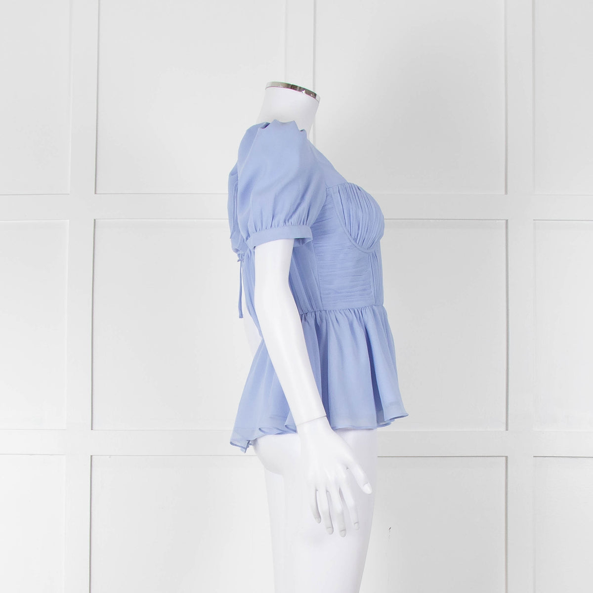Self-Portrait Blue Gathered Puff Sleeve Top