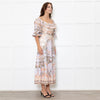 Zimmermann Cream Lilac Multi Floral-Print Linen Midi Dress